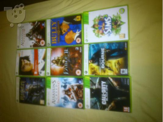 PoulaTo: 9 game gia xbox 360(Risen,Call Of Duty Black Ops,Assasins Creed II,Assasins Creed Brotherhood,Bourne Conspiracy,Fable II,Bully,Mirrors Edge,The Sims 3)